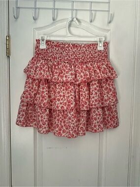 SHEIN NWOT Pink Floral Cottagecore Tiered Ruffle Skirt With Elastic Waist Size M